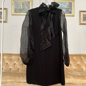 River Island Black Balloon Sleeve Dress With Mesh Sleeves Size 4